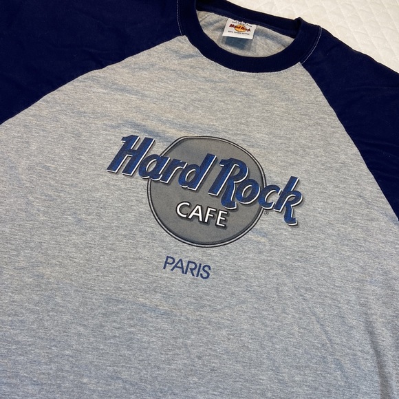 HardRock Cafe Paris Gray & Navy Blue Raglan Shirt. X-Large. - Picture 3 of 6
